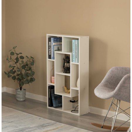 Basicwise Modern 8 Tier Bookcase Wall Mount and Freestanding Storage Shelves For Decoration Display, White QI004420.WT